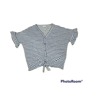 Retrology black and white striped tie front shirt XL